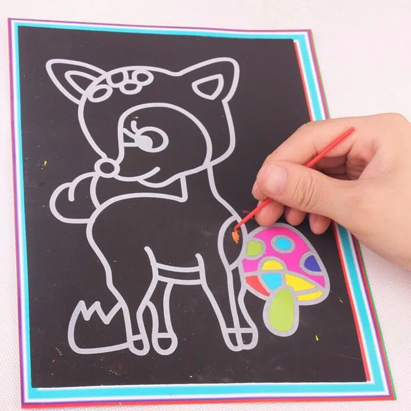 20pcs/Set Drawing Board Magic Scratch Art Child Painting Creative Cards Stickers Learning Education Toy Coloring Books For Kids