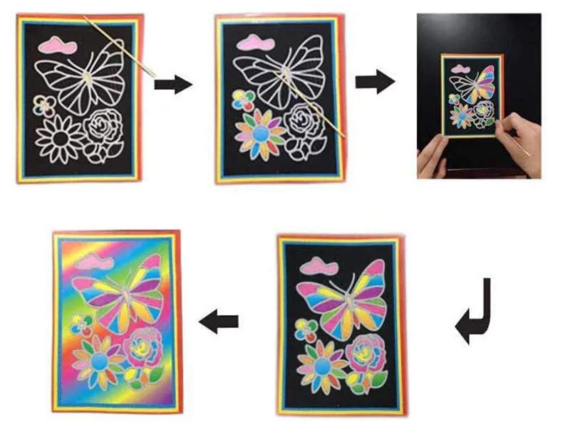 20pcs/Set Drawing Board Magic Scratch Art Child Painting Creative Cards Stickers Learning Education Toy Coloring Books For Kids