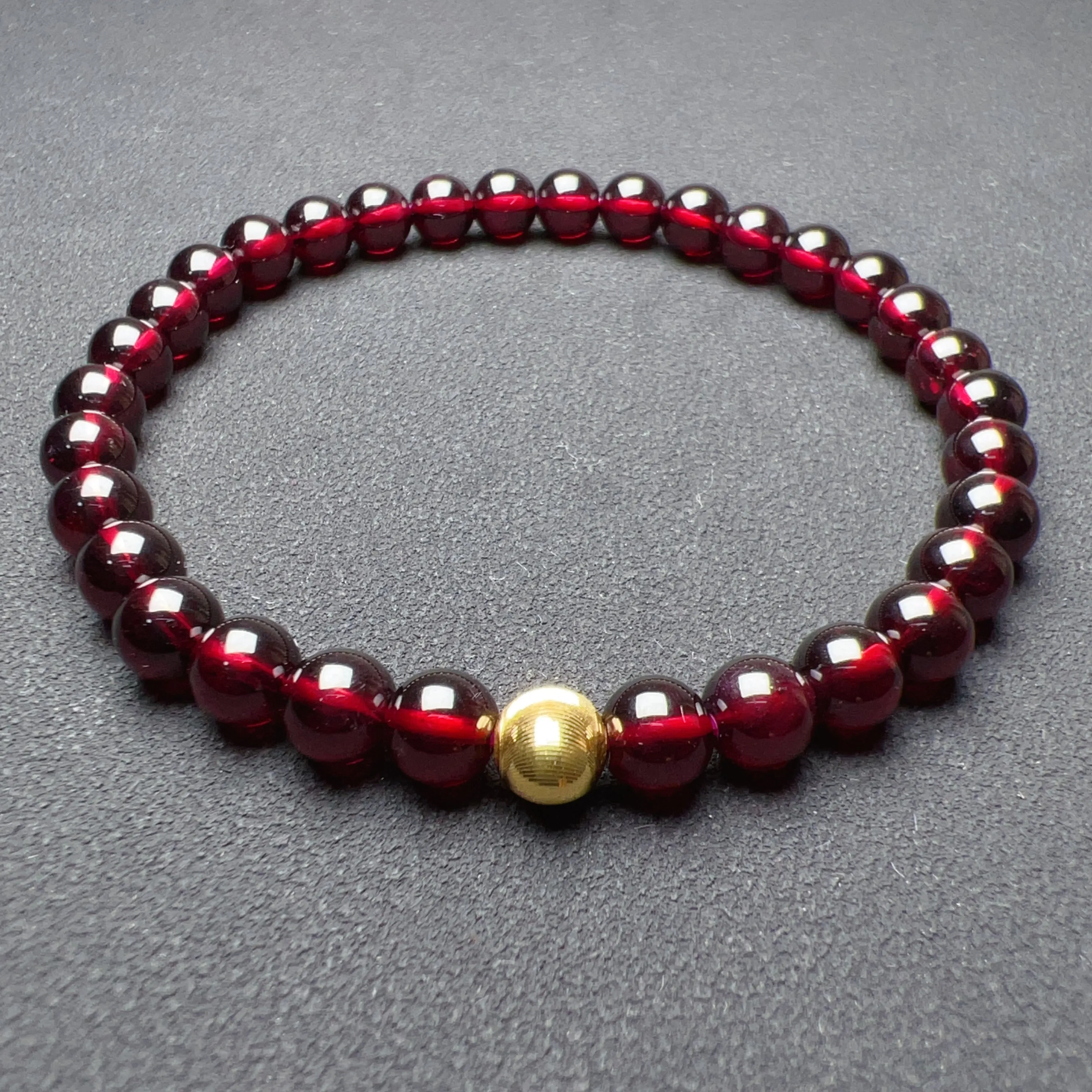 6mm Protection Red Garnet Bracelet with 18K Yellow Gold | Root Chakra Healing Stone Jewelry