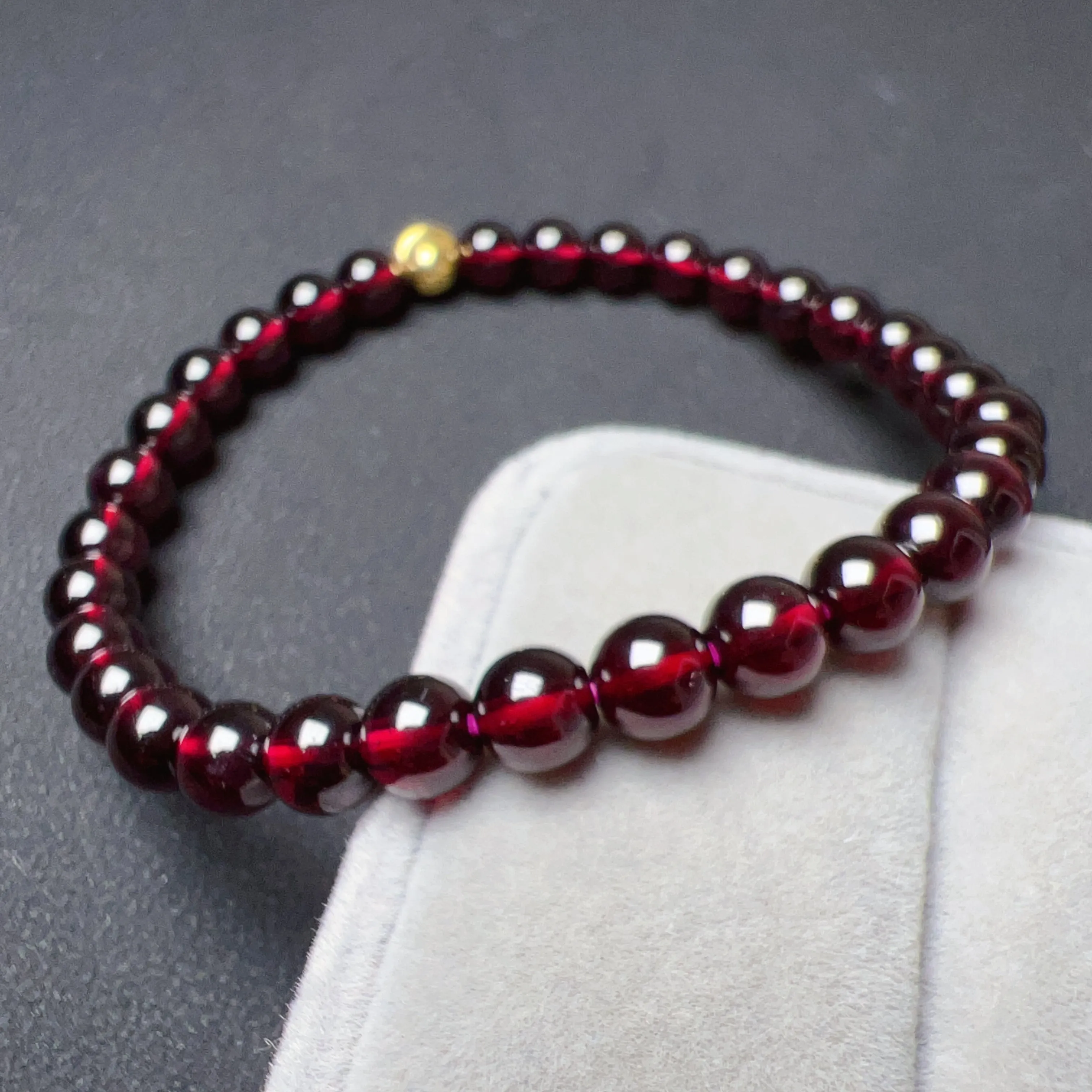 6mm Protection Red Garnet Bracelet with 18K Yellow Gold | Root Chakra Healing Stone Jewelry