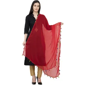 A R Silk Chiffon Multi Pum-2 Regular Dupatta Color Red Dupatta or Chunni