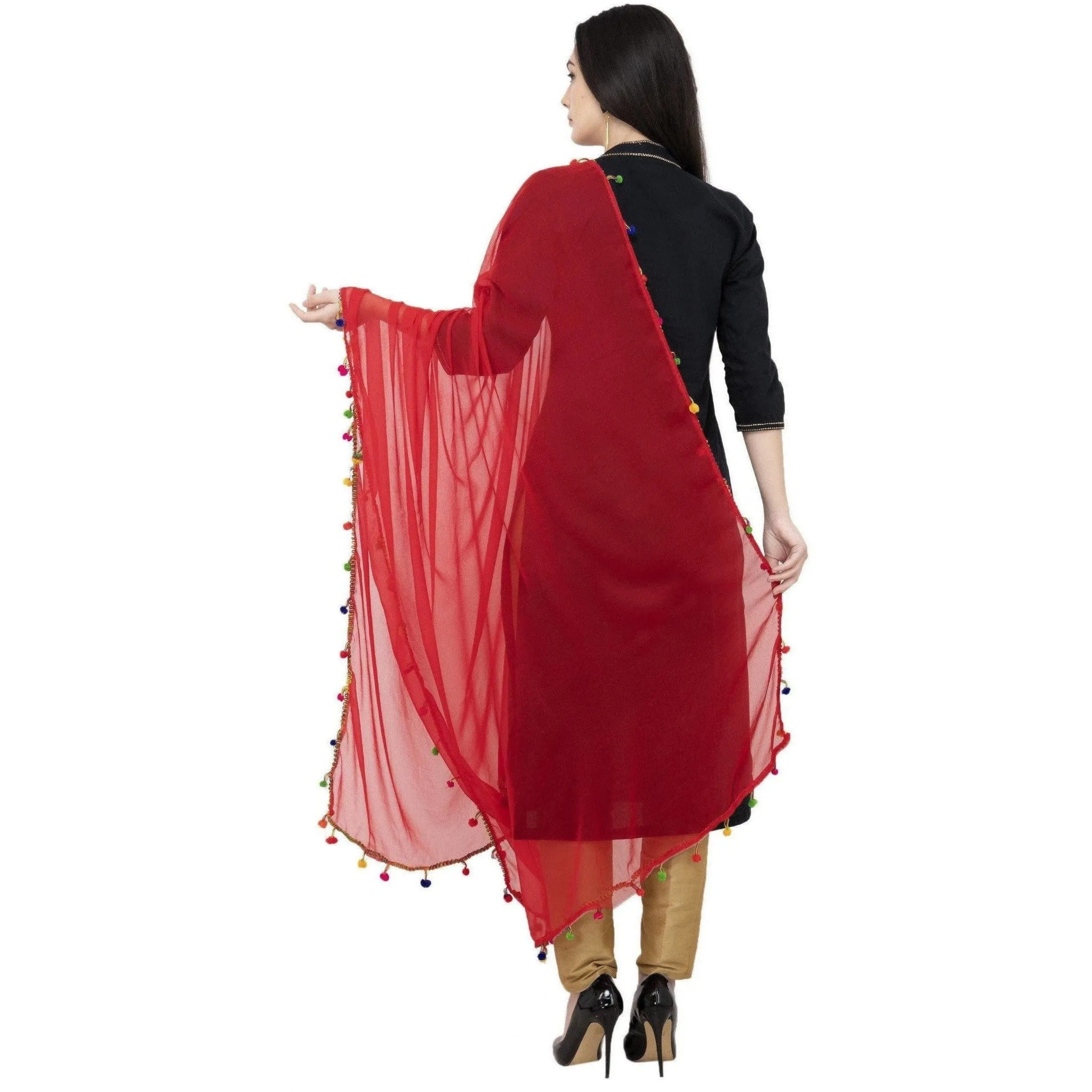 A R Silk Chiffon Multi Pum-2 Regular Dupatta Color Red Dupatta or Chunni