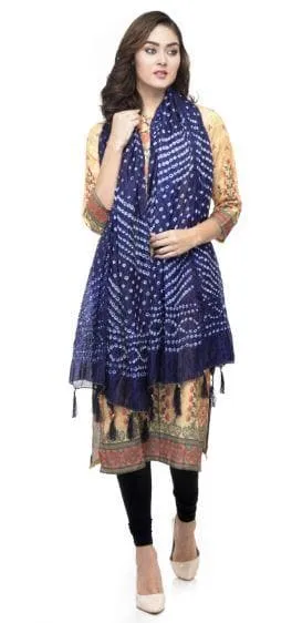 A R Silk Women's Silk Jaipuri Print Navy Blue Regular Dupatta