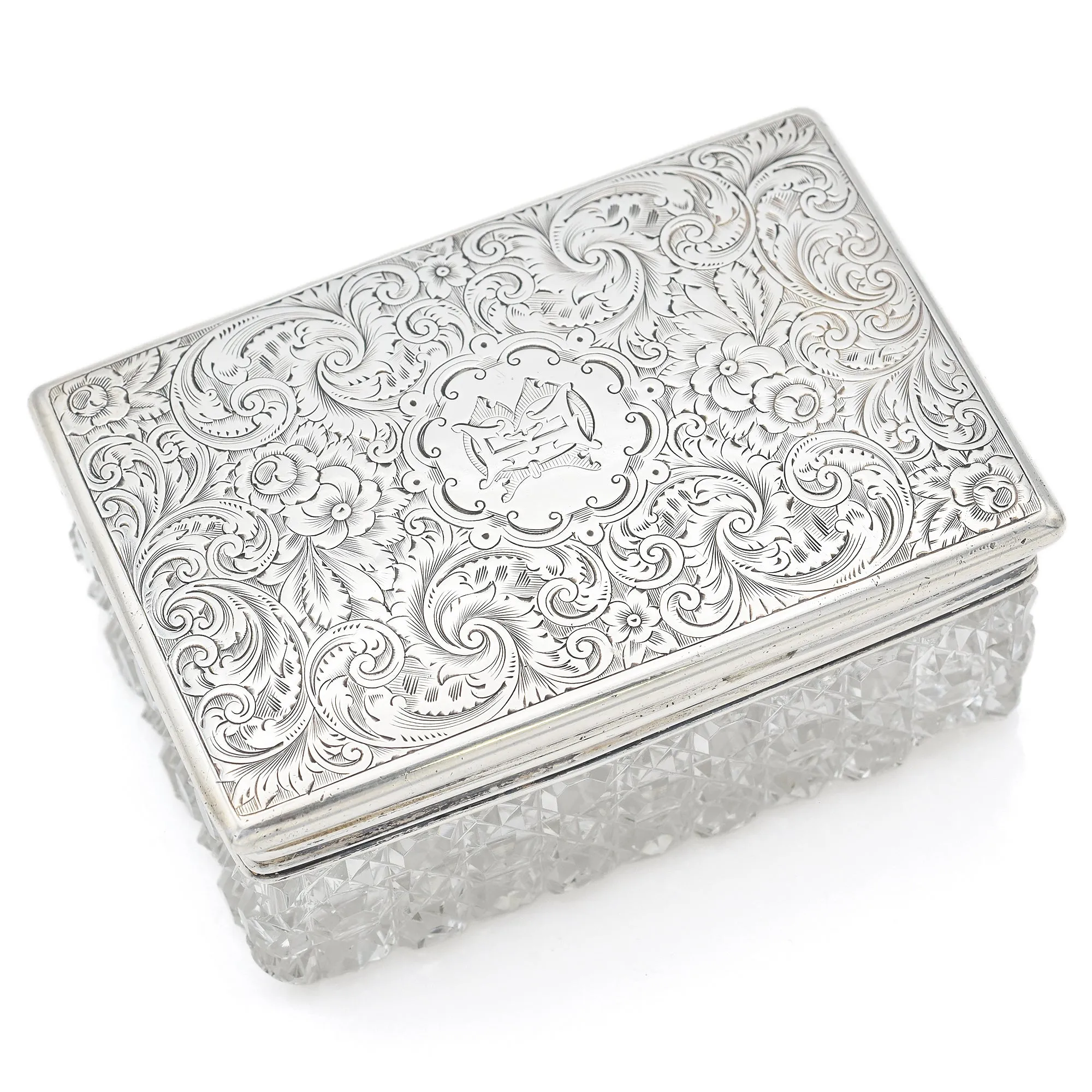 Antique Victorian Jenner & Knewstub Sterling Silver Crystal Vanity Box