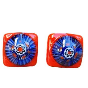 Artisan Glass stud earrings Millifiori red and blue