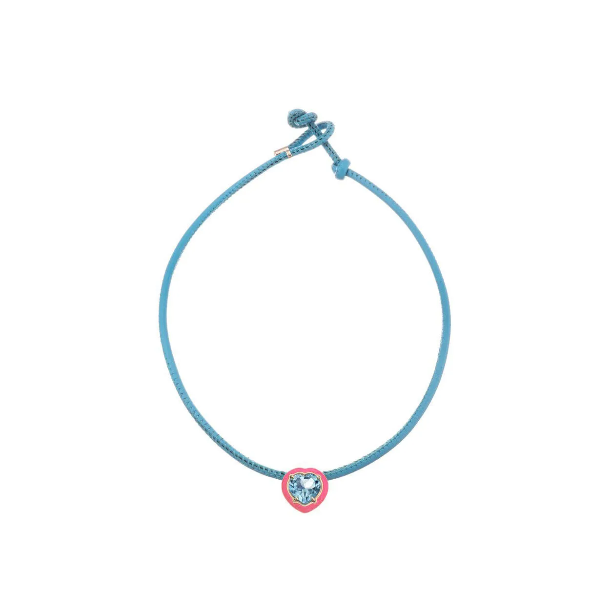 Bea Bongiasca - Heart Choker Necklace with Blue Topaz and Pink Enamel, Yellow Gold and Silver