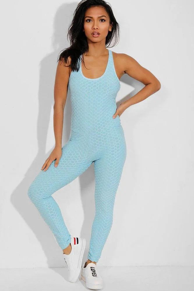 Blue Ruched Crisscross Back Jumpsuit