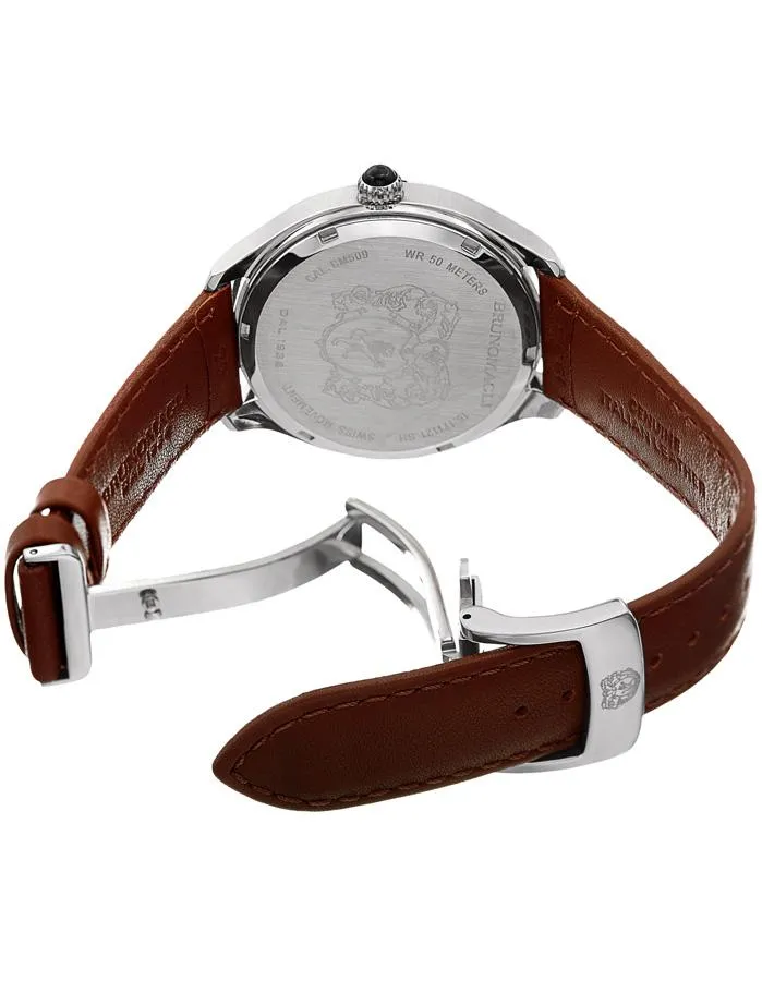 Bruno Magli Mens Luca Stainless Steel Watch- Perforated Band - Brown