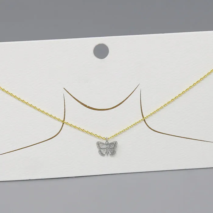 Butterfly Pendant Two Tone Gold Dipped Necklace