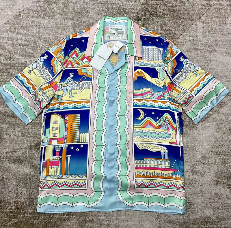 CASABLANCA Cuban Collar Short-Sleeve Shirt 'Collage'