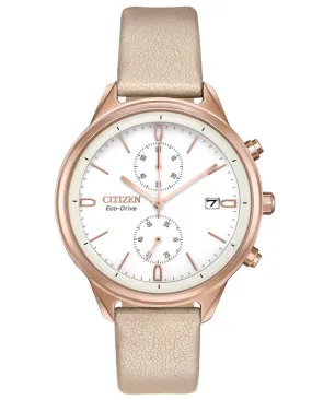 Citizen Eco-Drive Womens Chandler - Rose Gold-Tone - White - Vegan Leather Strap