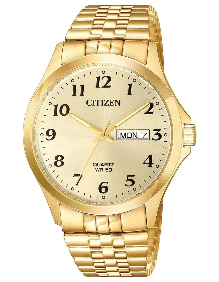 Citizen Quartz Mens Watch - Gold-Tone - Champagne Dial - Date - Expandable Band