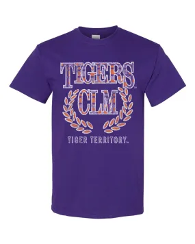 Clemson Tigers Plaid Crest Purple Thrifted Tee