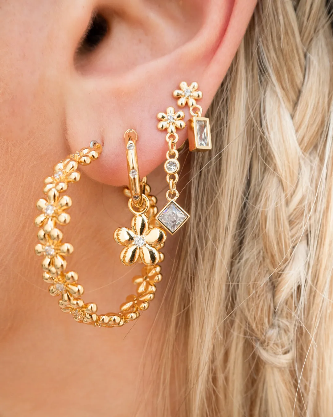 Daisy Chain Studs Set- Gold