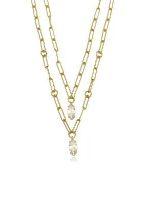 Double Layered 18k Gold Plated Crystal Pendant Necklace