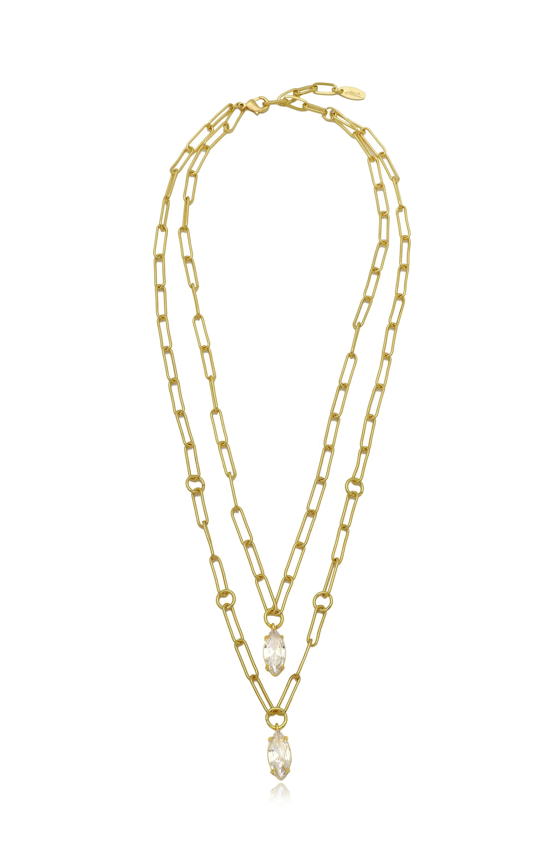 Double Layered 18k Gold Plated Crystal Pendant Necklace