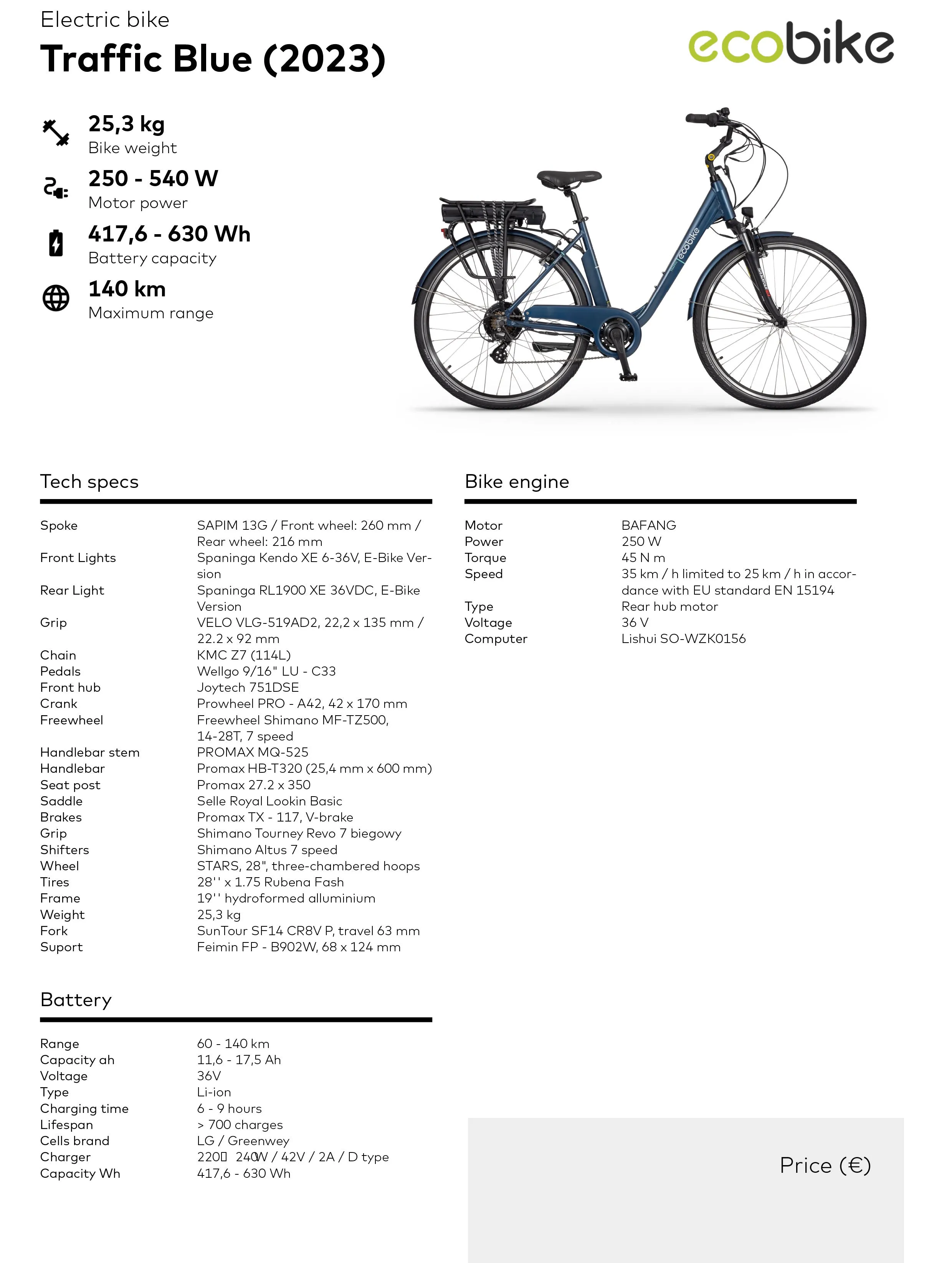 Električno mestno kolo Ecobike Traffic 522Wh/630Wh, Blue