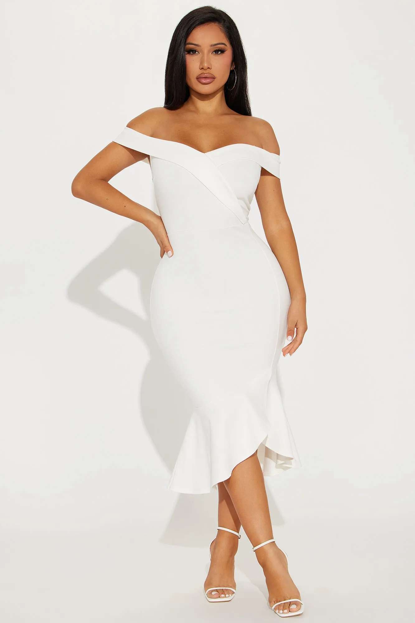 Eloise Off Shoulder Midi Dress - White