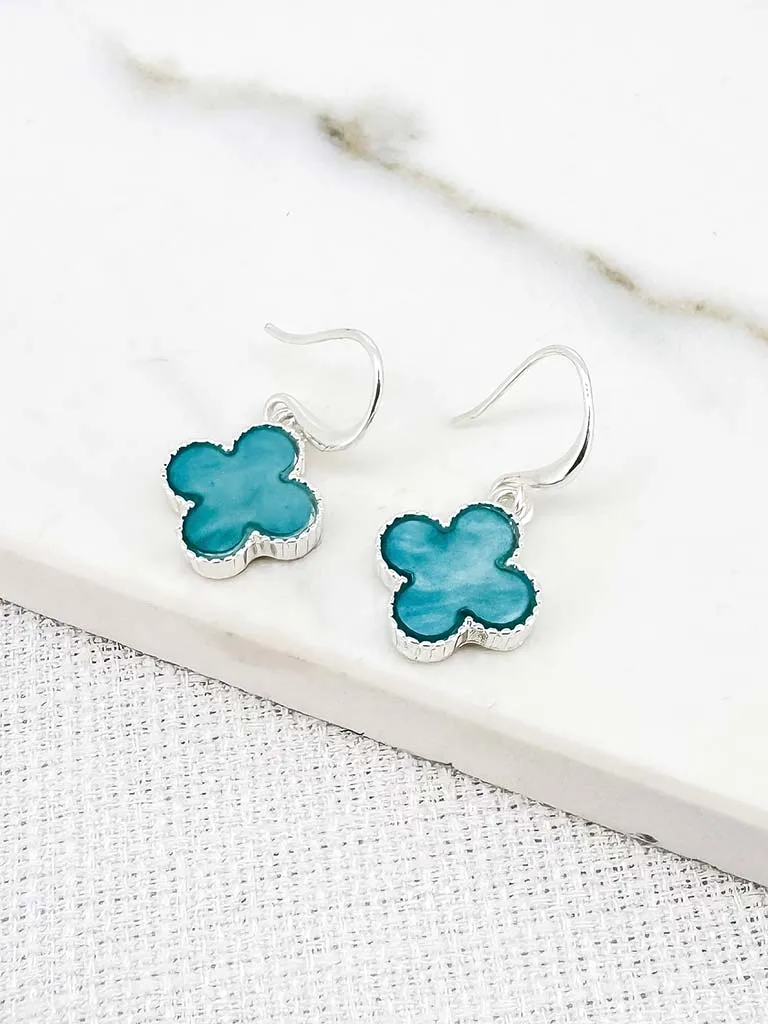 Envy Clover Drop Earrings - Silver & Aqua