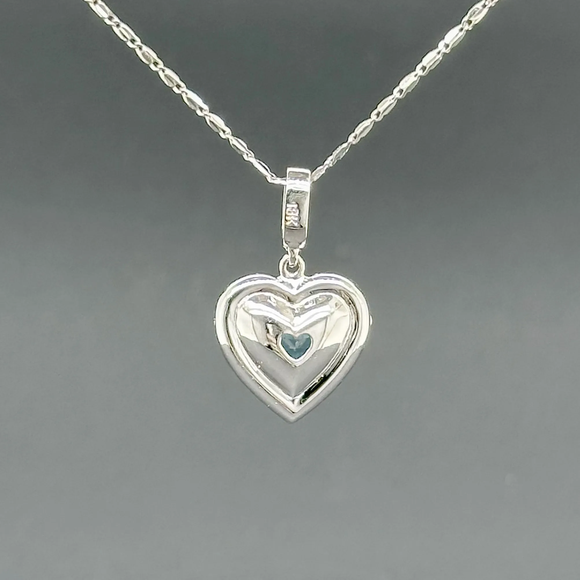 Estate 14K W Gold 1.77ct Blue Topaz & 0.23cttw G/SI1 Diamond Heart Pendant