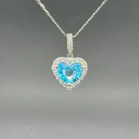 Estate 14K W Gold 1.77ct Blue Topaz & 0.23cttw G/SI1 Diamond Heart Pendant