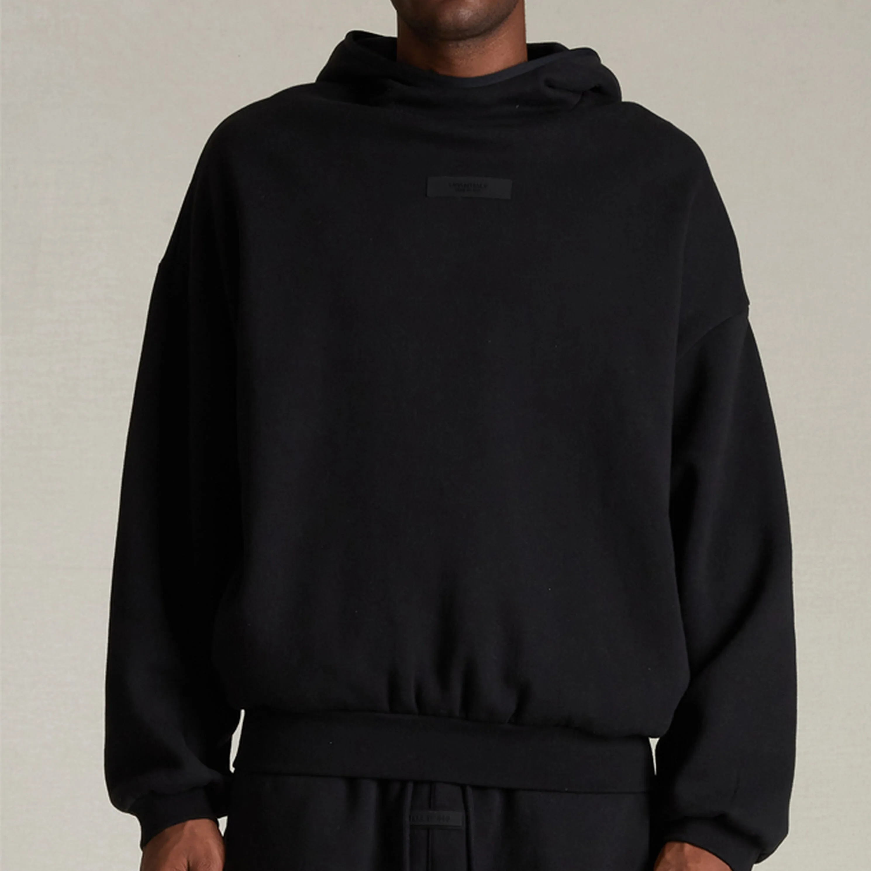 Fear of God Essentials Applique Box Logo Hoodie Black