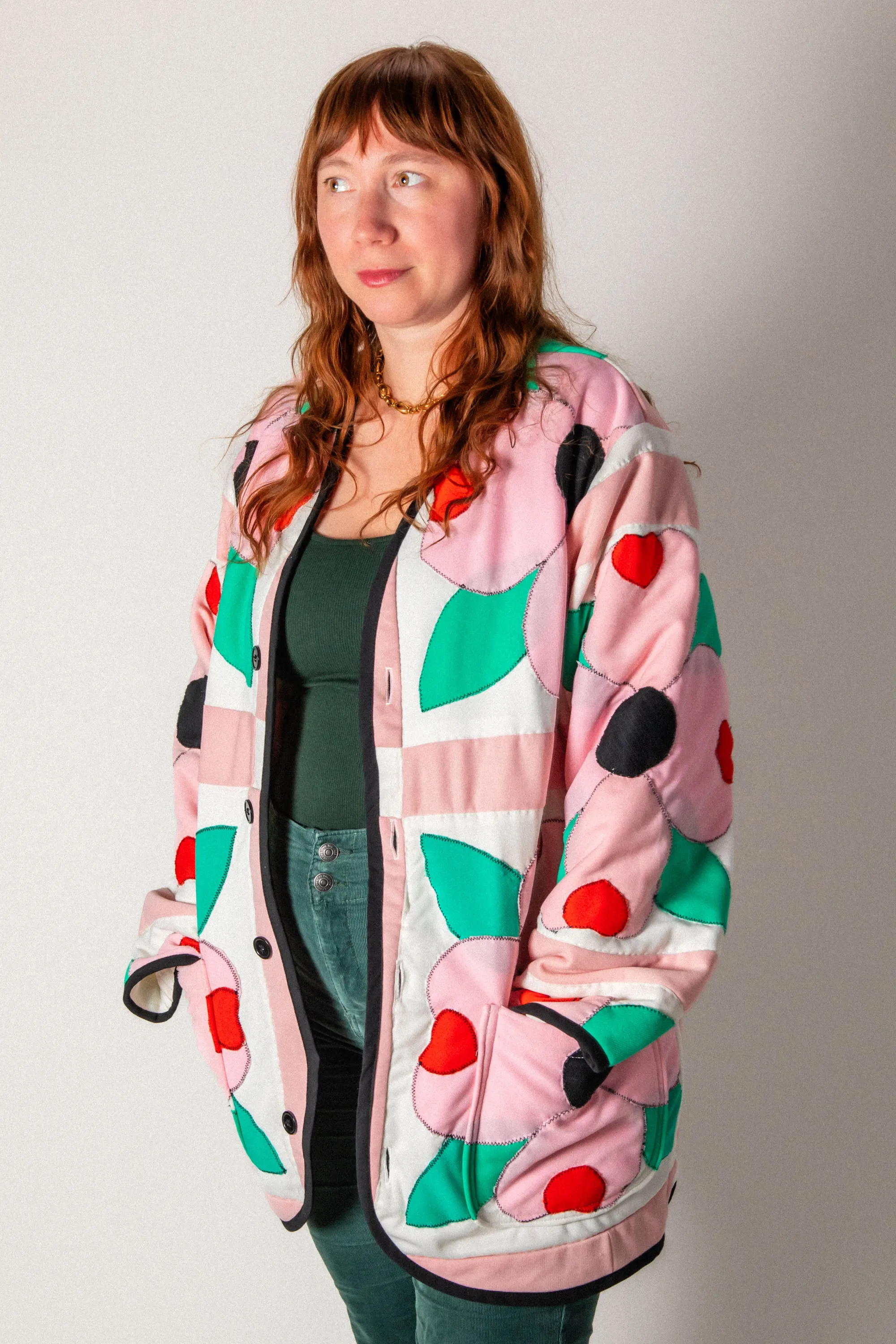 Floral Poly Cardigan Chore Coat (Unisex Medium)