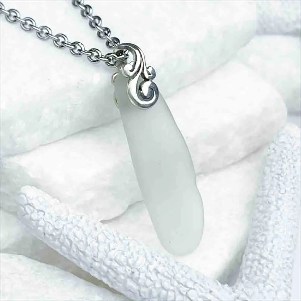 Frozen Crystal Clear Sea Glass Pendant | #5197