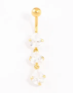 Gold Plated Titanium Cubic Zirconia Drop Belly Ring