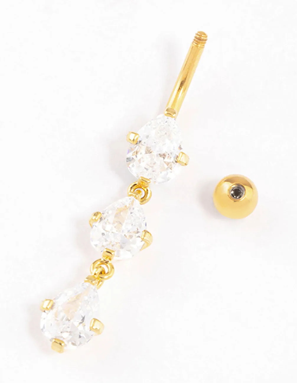 Gold Plated Titanium Cubic Zirconia Drop Belly Ring