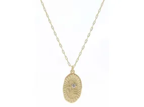 Gold Textured Oval with "LOVE" and Crystal Center Necklace