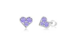 Heart Purple Crystal Palladium Plating Screwback Stud Girls Earring