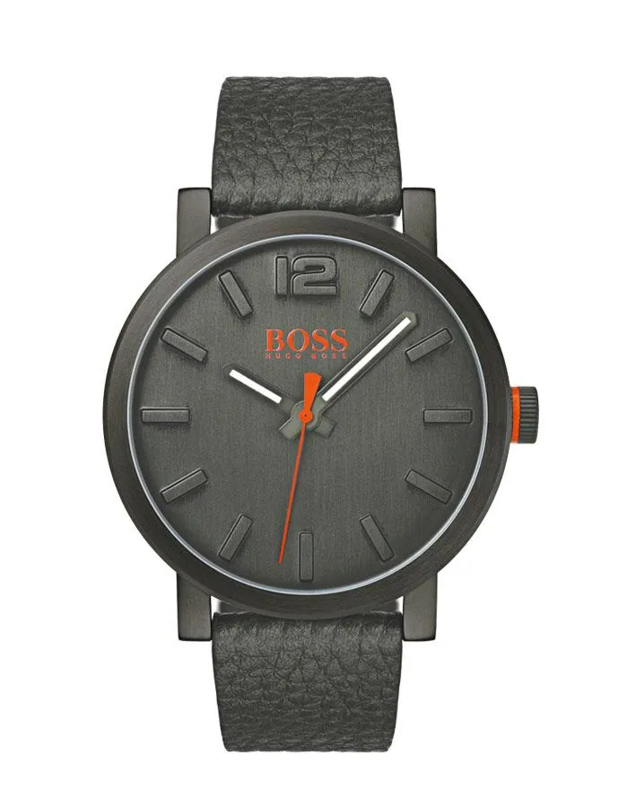 Hugo Boss Mens Bilbao Dress Watch - Gun Metal Tone - Gray Leather Strap