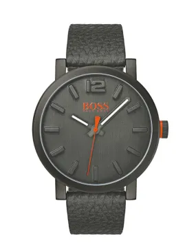 Hugo Boss Mens Bilbao Dress Watch - Gun Metal Tone - Gray Leather Strap