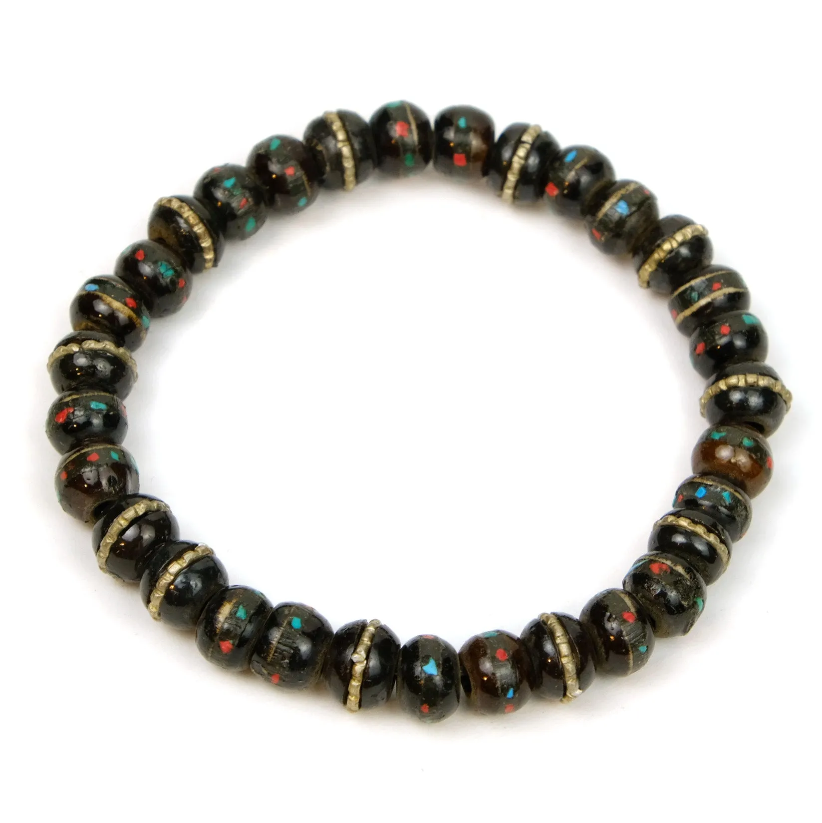 Inlaid Yak Bone Stretch Bracelet 8mm Black