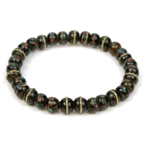 Inlaid Yak Bone Stretch Bracelet 8mm Black