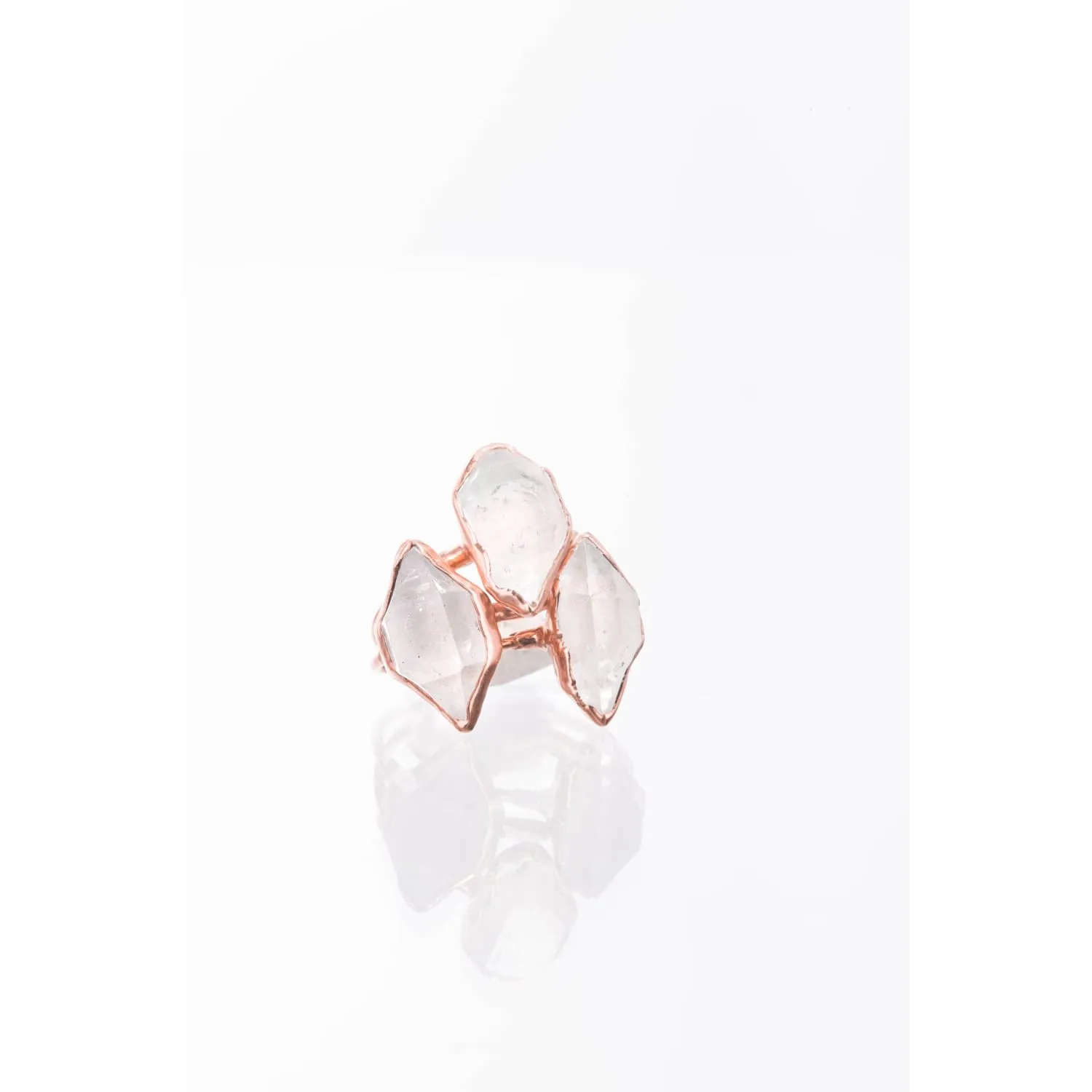 Large Raw Herkimer Diamond Ring in Rose Gold