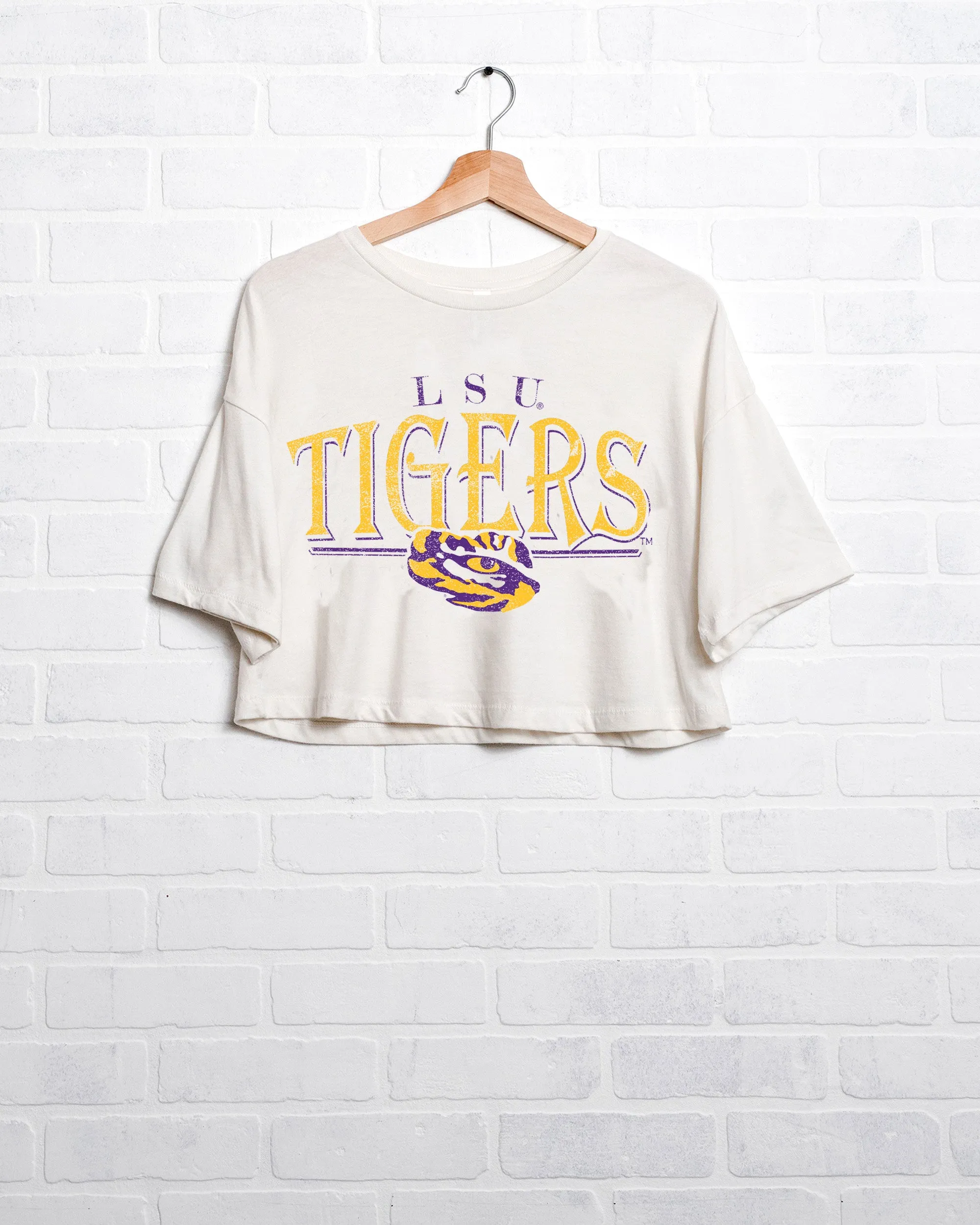 LSU Tigers 80s White Cropped Tee