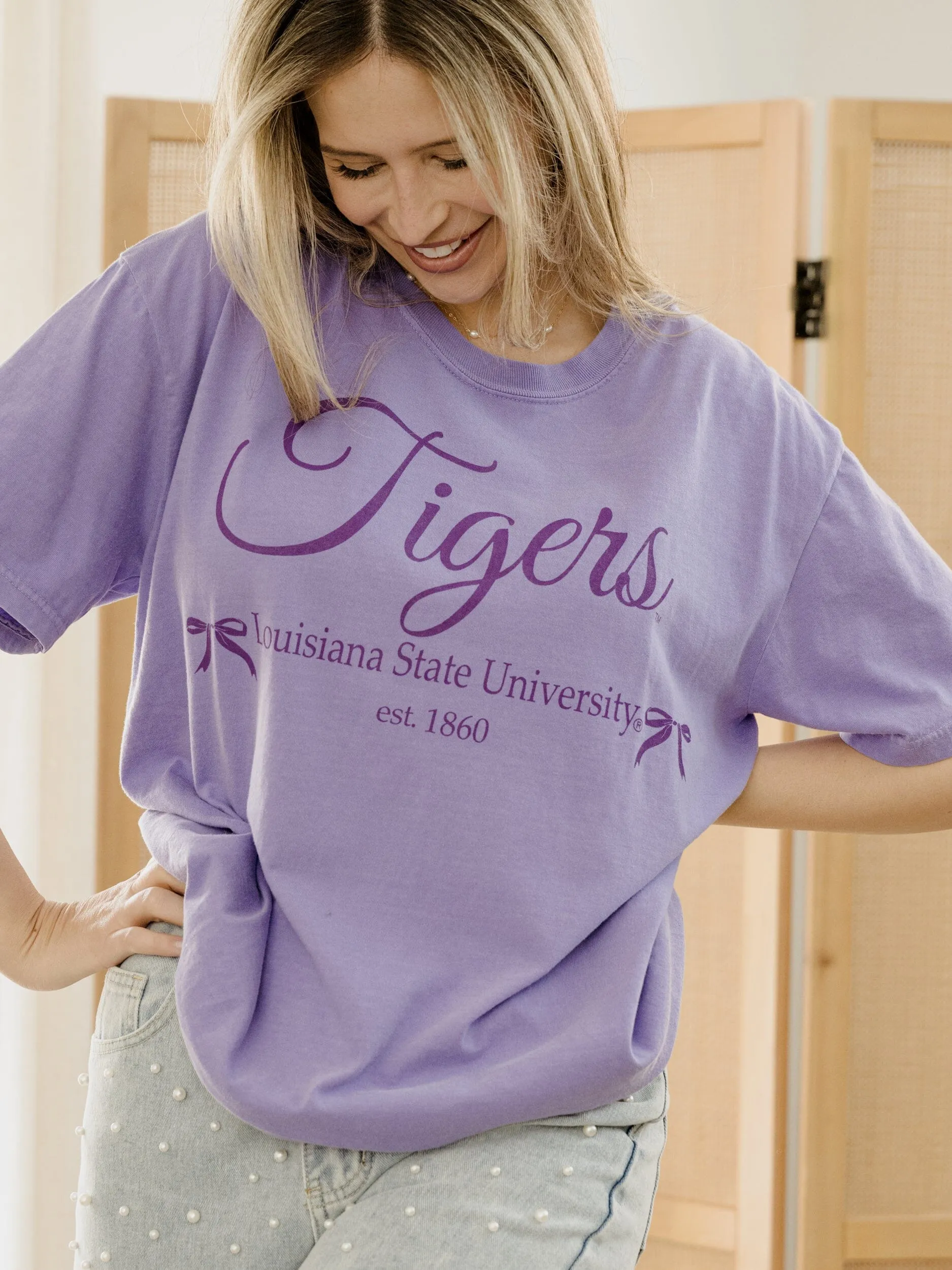 LSU Tigers Established Bows Violet Tee