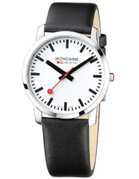 Mondaine Gents Watch - White Dial - Black Leather Strap - 30M WR - 41mm Case