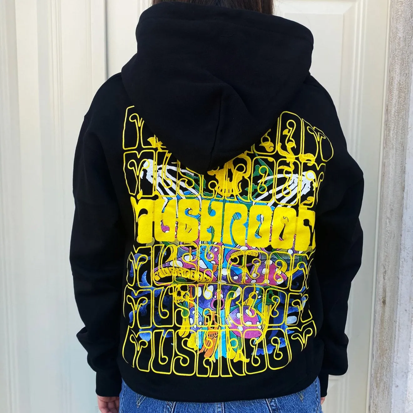 Mushroom Men's Hoodie with Skeleton Print 23014-01 Black