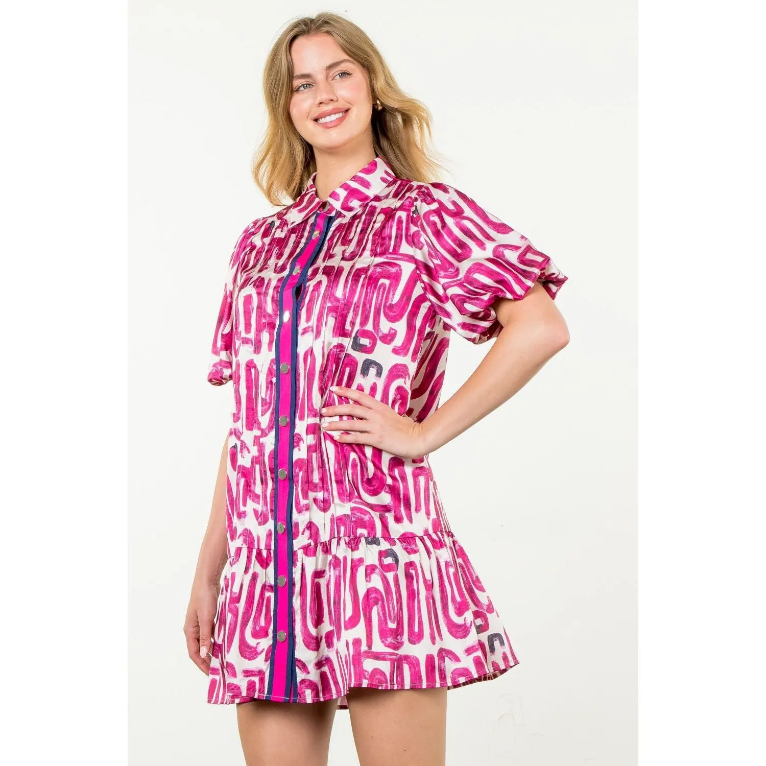 Nadine Button Up Print THML Dress