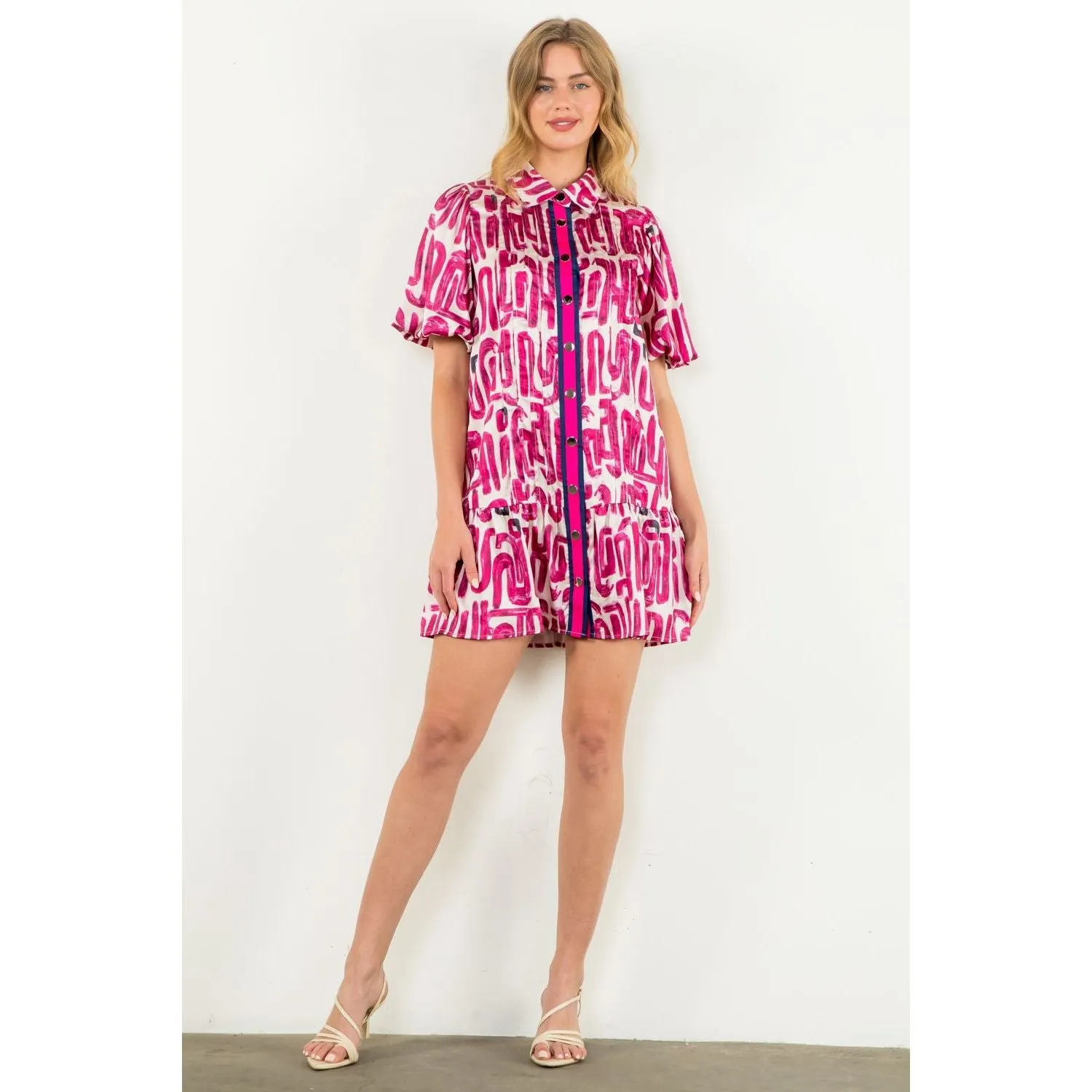 Nadine Button Up Print THML Dress