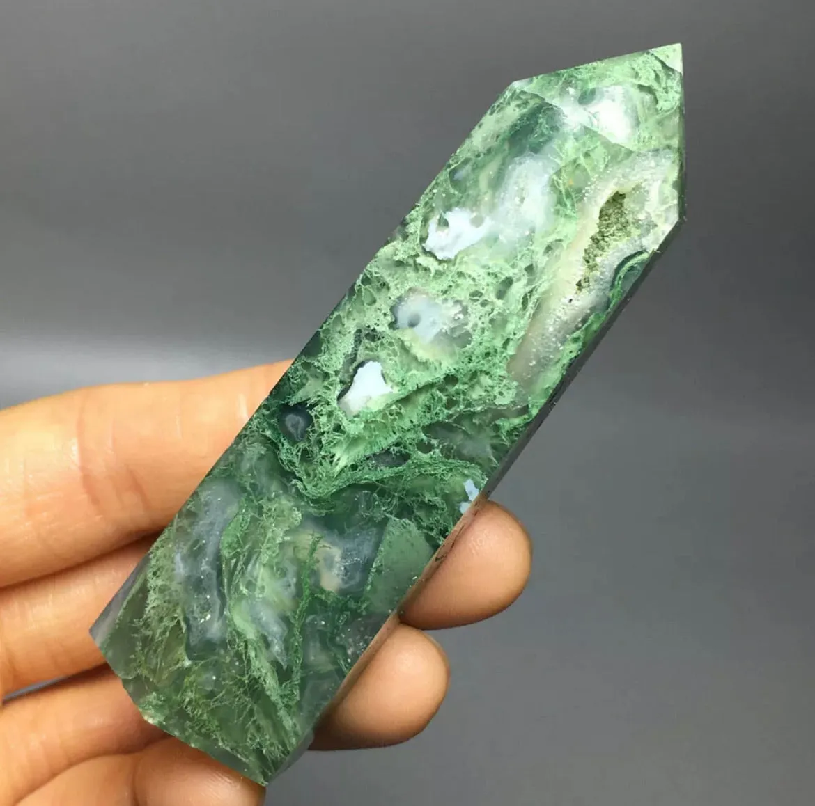 NATURAL moss agate gemstone  tower Wand