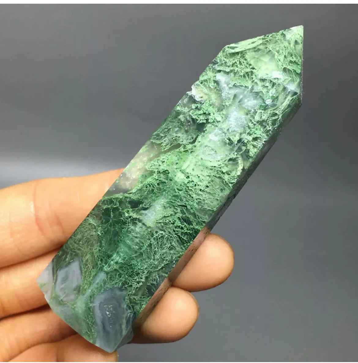 NATURAL moss agate gemstone  tower Wand