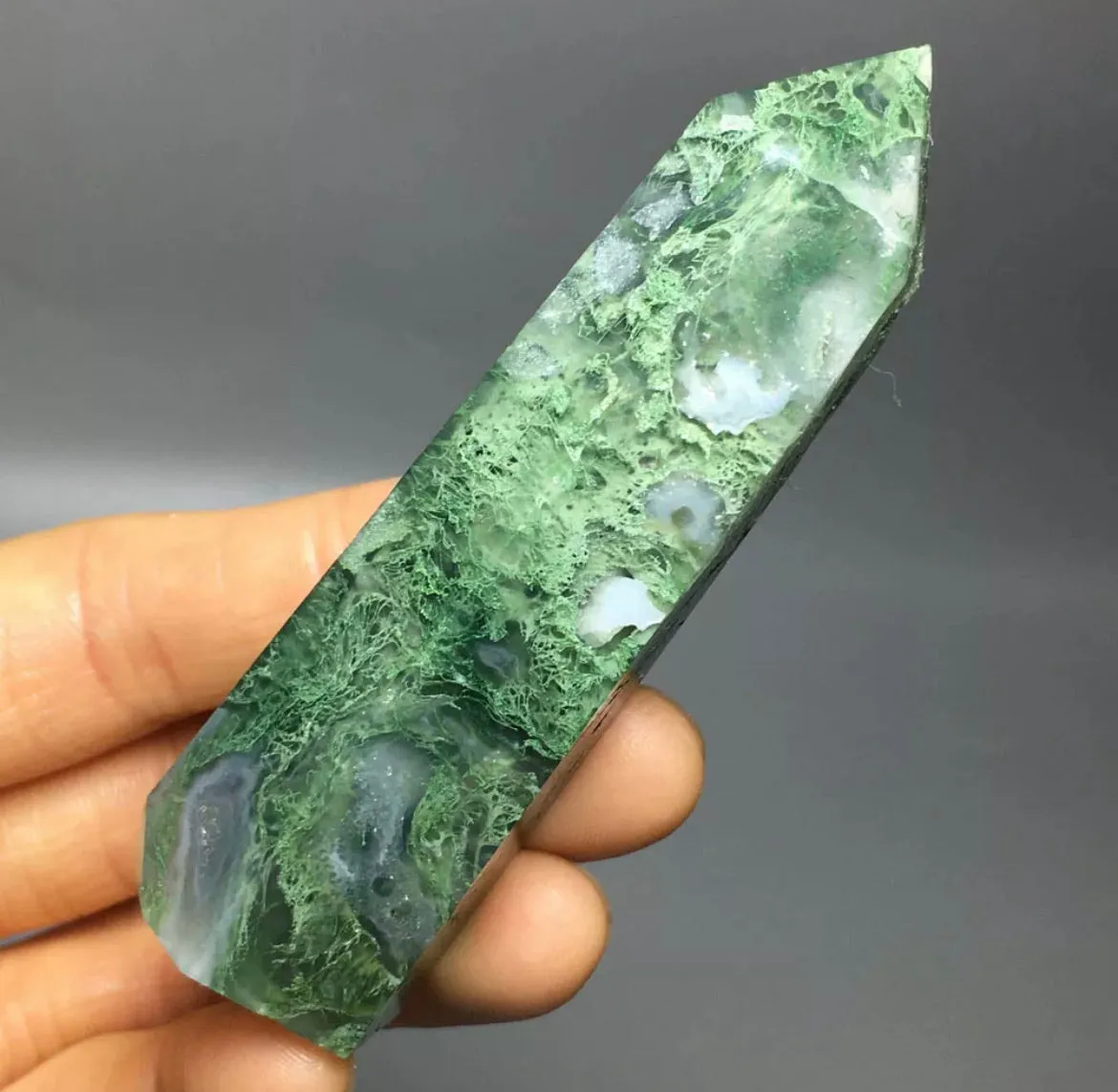 NATURAL moss agate gemstone  tower Wand