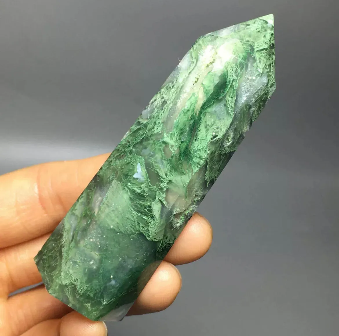 NATURAL moss agate gemstone  tower Wand