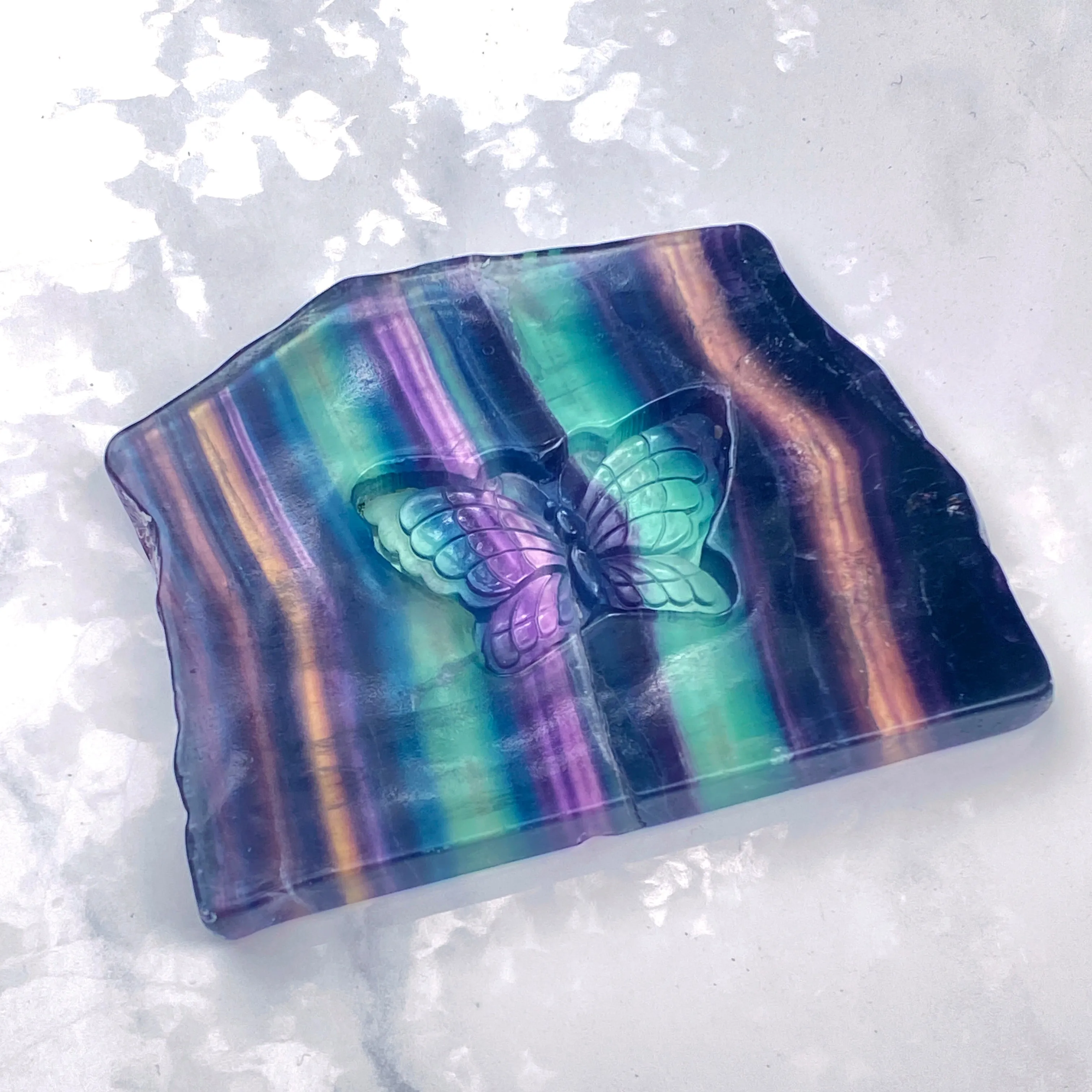 Natural Rainbow Fluorite Butterfly With Stand