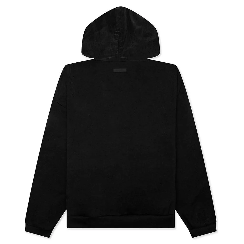 Nylon Fleece Hooded Sweater - Jet Black