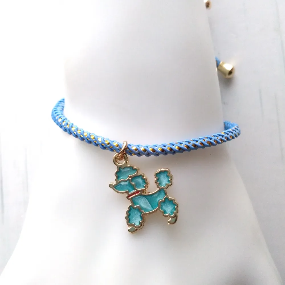 Olivia 2 Blue Poodle Metallic Cord Slider Bracelet